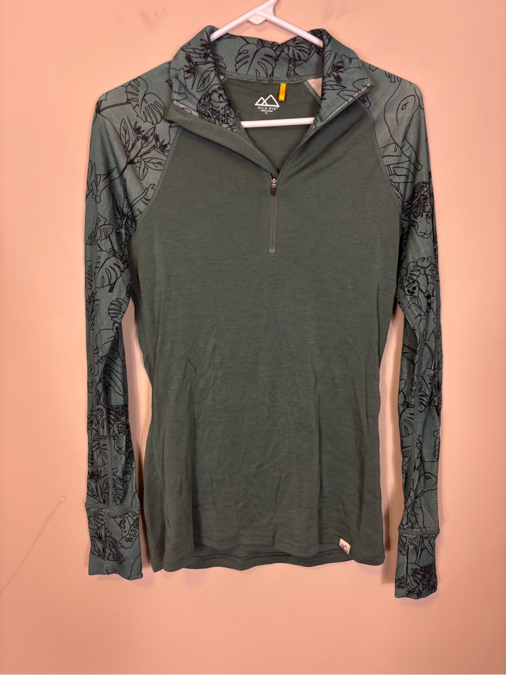 Wild Rye Women's 1/4 Zip Long-Sleeve 100% Merino Wool Base Layer Olive Green Top